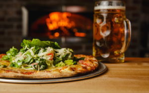 Pizza with beer